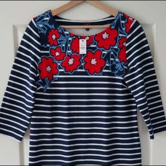 NWT Talbots Navy Stripes and Flowers Shift Dress 3/4 Sleeve Cotton MP​​​ - Picture 7 of 7